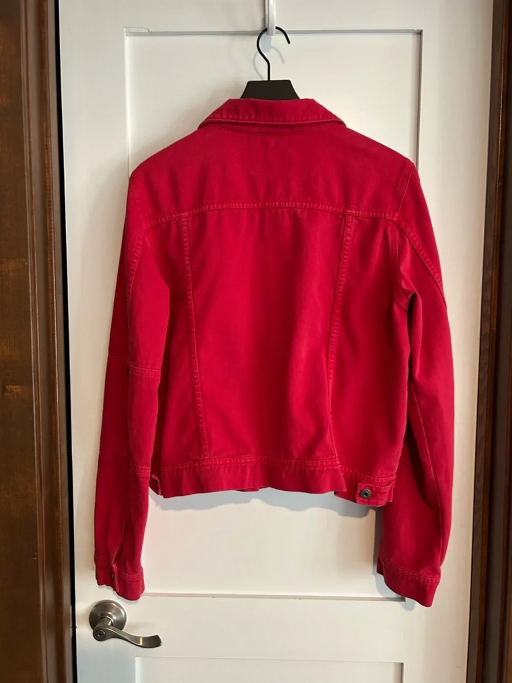 Free People / We The Free Red Denim Trucker Jacket Size XL - Picture 7 of 11